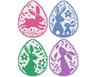 Bunny Eggs - Set of 4 -  Durene J Cross Stitch Pattern - DJXS2513