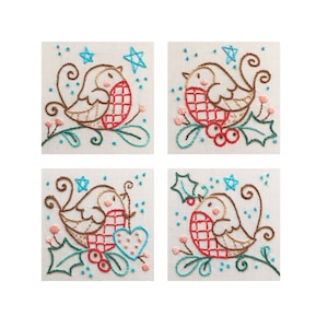 Pettirosso di Natale - Set di 4 - Motivo ricamo Durene J - DJE1027