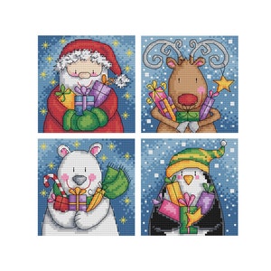 Cadeaus bezorgen - set van 4 - Durene J-kruissteekpatronen