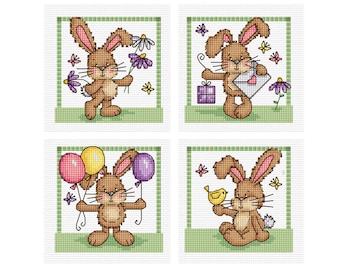 Bunny's Day - Set of 4 - Durene J Cross Stitch PDF Pattern