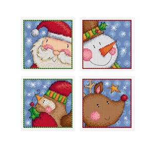 Biglietti di Natale con personaggi che sbirciano - Set di 4 - Schemi a punto croce Durene J