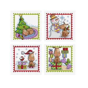 Chiens de Noël - Lot de 4 - Modèles de point de croix Durene J