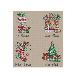 Gepersonaliseerde kerstcadeaukaartjes - Set van 4 - Durene J Cross Stitch - DJXS2238