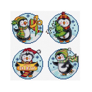 Pingüinos Felices - Juego de 4 - Patrón de Punto de Cruz Durene J - DJXS2255