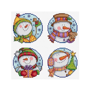 Muñecos de nieve felices - Juego de 4 - Patrón de punto de cruz Durene J - DJXS2254