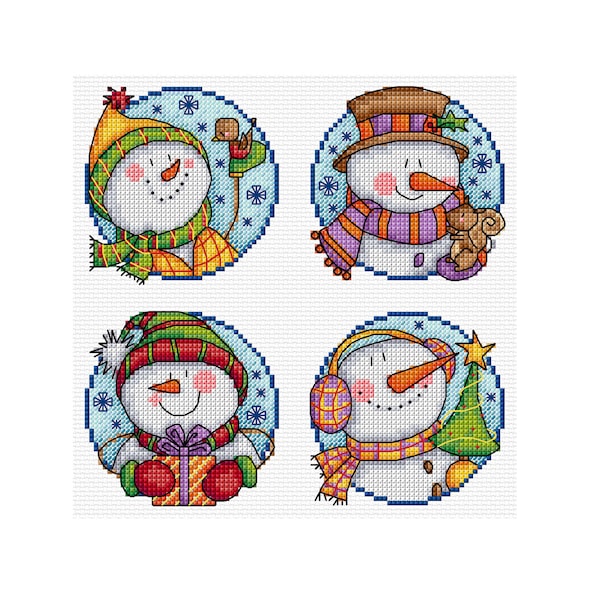 Happy Snowmen - Set of 4 - Durene J Cross Stitch Pattern - DJXS2254