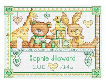 Toy Shelf Birth Sampler - Durene J Cross Stitch Pattern - DJXS2224