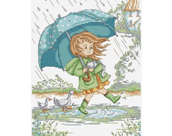 April Showers - Durene J Cross Stitch PDF Pattern