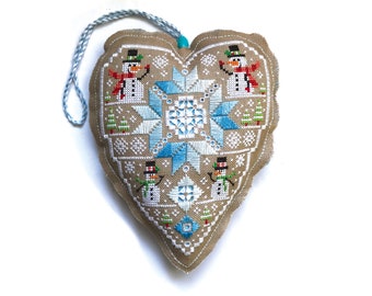 Snowman Heart Ornament - Cross Stitch And Hardanger Pattern - Durene J Cross Stitch - DJE1050