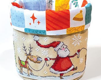 Santa And Reindeer Pot -  Durene J Cross Stitch PDF Pattern