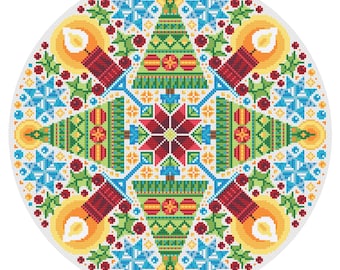Christmas trees and candles - Durene J Cross Stitch Pattern - PDF Download