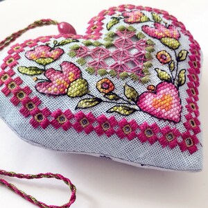 Bright Floral Heart Ornament Cross Stitch And Hardanger Pattern Durene J Cross Stitch DJE1055 image 2