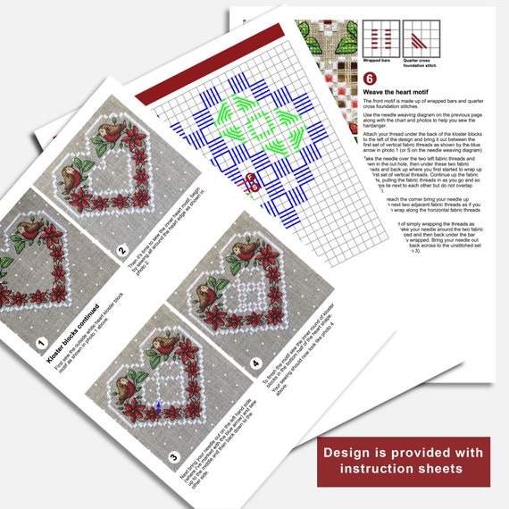 Weihnachtsstern Herz Ornament - Kreuzstich und Hardanger Muster - Durene J  Kreuzstich - DJE1062 - Etsy.de