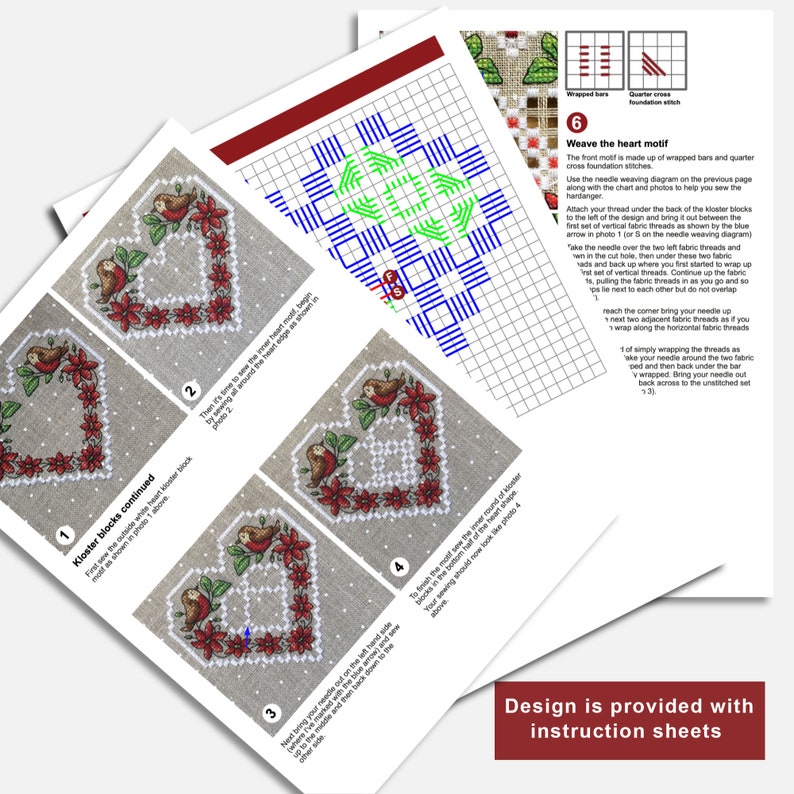 Poinsettia Heart Ornament Cross Stitch And Hardanger Pattern Durene J Cross Stitch DJE1062 image 4