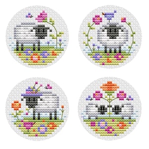 Tiny Sheep - set van 4 - Durene J-kruissteekpatroon