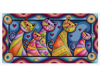 Patterned Cats 1 - Durene J Cross Stitch Pattern - DJXS2329