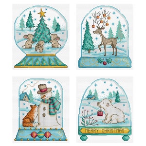 Winter Snowglobes - Set of 4 - Durene J Cross Stitch Pattern - DJXS2498