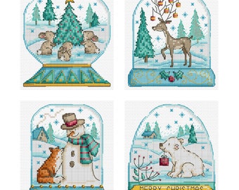 Winter Snowglobes - Set of 4 - Durene J Cross Stitch Pattern - DJXS2498