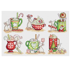 Topi di Natale - Set di 6 - Durene J Schema Punto Croce