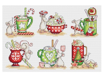 Christmas Mice - Set of 6 - Durene J Cross Stitch Pattern
