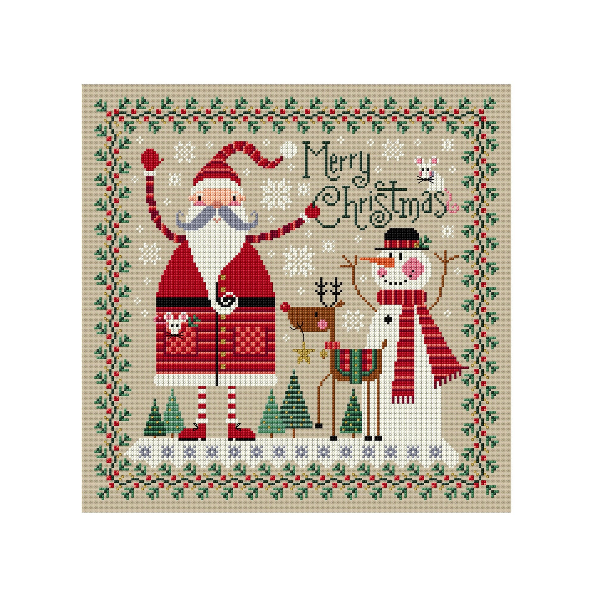 Merry Christmas Scene - Durene J Cross Stitch Pattern - DJXS2438