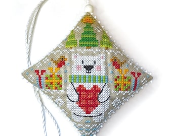 Polar Bear Ornament  -  Durene J Cross Stitch PDF Pattern