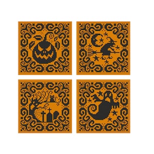 Halloween Silhouettes - set of 4 - Durene J Cross Stitch patterns - DJXS2226