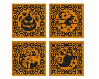 Halloween Silhouetten - set van 4 - Durene J Cross Stitch-patronen - DJXS2226