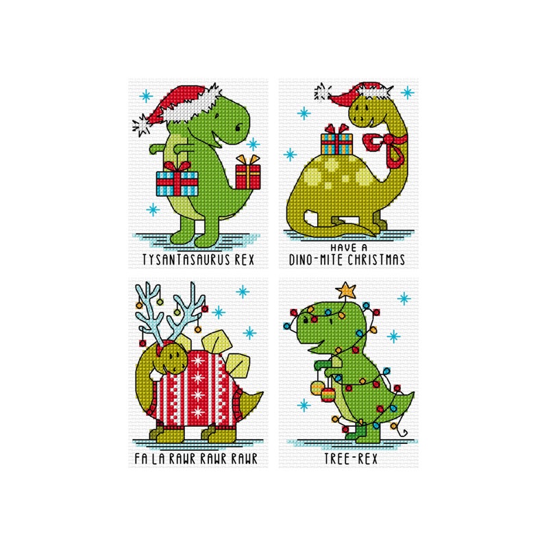 Dino Christmas Set of 4 Durene J Cross Stitch DJXS2462 image 1