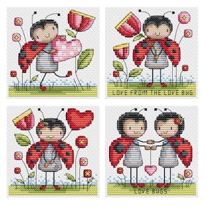 Love Bugs - 4er Set - Durene J Kreuzstichmuster