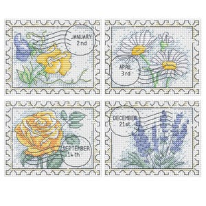 Sellos florales - Juego de 4 - Patrón de punto de cruz de Durene J
