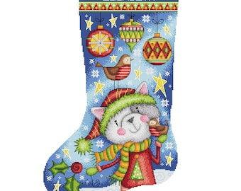 Cat and Baubles Christmas Stocking - Durene J Cross Stitch Pattern - PDF Download