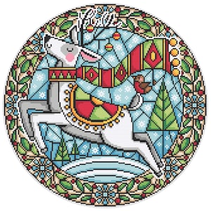 Christmas Reindeer Hoop - Durene J Cross Stitch PDF Pattern