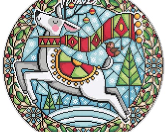 Christmas Reindeer Hoop - Durene J Cross Stitch PDF Pattern