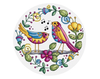 Two Singing Birds - Durene J Cross Stitch Pattern - DJXS2215