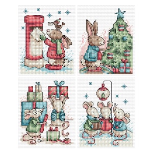 Kerstdieren - Set van 4 - Durene J-kruissteekpatroon - DJXS2501