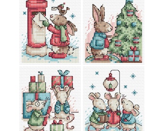 Christmas Animals - Set of 4 - Durene J Cross Stitch Pattern - DJXS2501