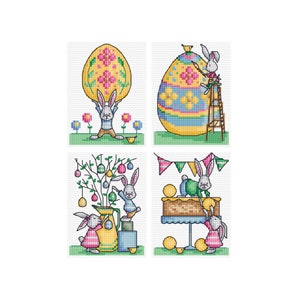 Conejitos de Pascua - Juego de 4 - Patrón de punto de cruz Durene J - DJXS2471