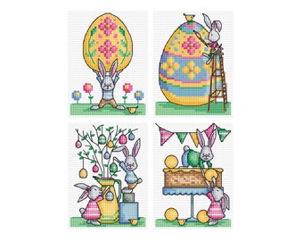 Easter Bunnies - Set of 4 - Durene J Cross Stitch Pattern - DJXS2471