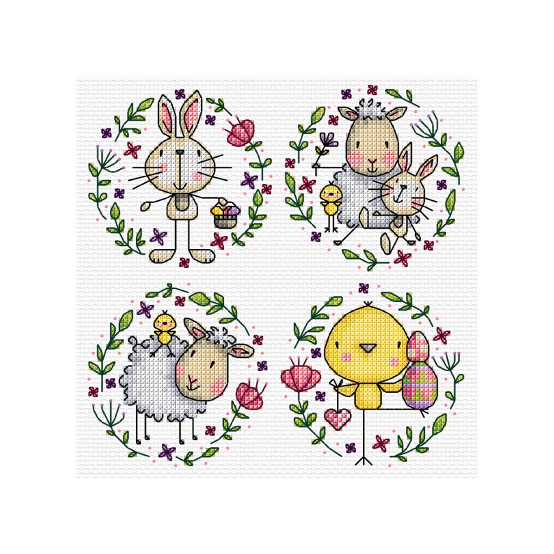 Easter Set Set of 4 Durene J Cross Stitch Pattern DJXS2319 image 1