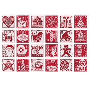 Rode en witte kerstadventskalender - set van 24 - Durene J-kruissteekpatroon - DJXS2430
