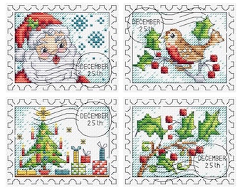 Christmas Stamps - Set of 4 -  Durene J Cross Stitch Pattern - PDF Download