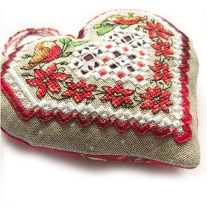 Poinsettia Heart Ornament Cross Stitch And Hardanger Pattern Durene J Cross Stitch DJE1062 image 2