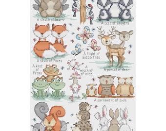 Collective Nouns - Durene J Cross Stitch PDF Pattern