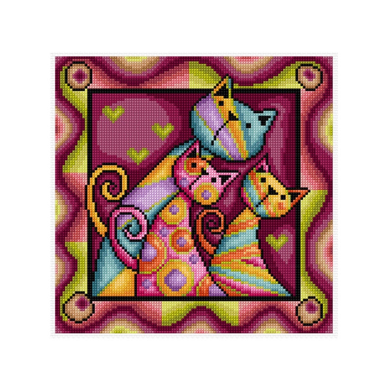 Square Patterned Cats 1 Durene J Cross Stitch Pattern DJXS2484 image 1