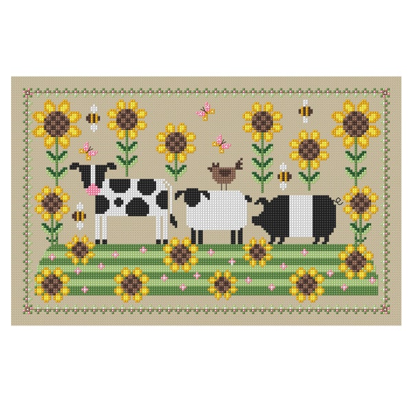 Farm Animals Sampler  - Durene J Cross Stitch Pattern - DJXS2354