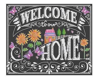 Chalkboard Welcome - Durene J Cross Stitch Pattern - DJXS2264