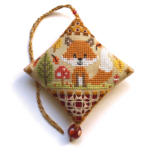 Autumn Fox Ornament - Cross Stitch And Hardanger Pattern - Durene J Cross Stitch - DJE1059