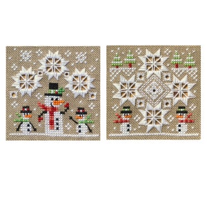 Pupazzi di neve e fiocchi di neve - Set di 2 - Punto croce e modello Hardanger - Punto croce Durene J - DJE1048