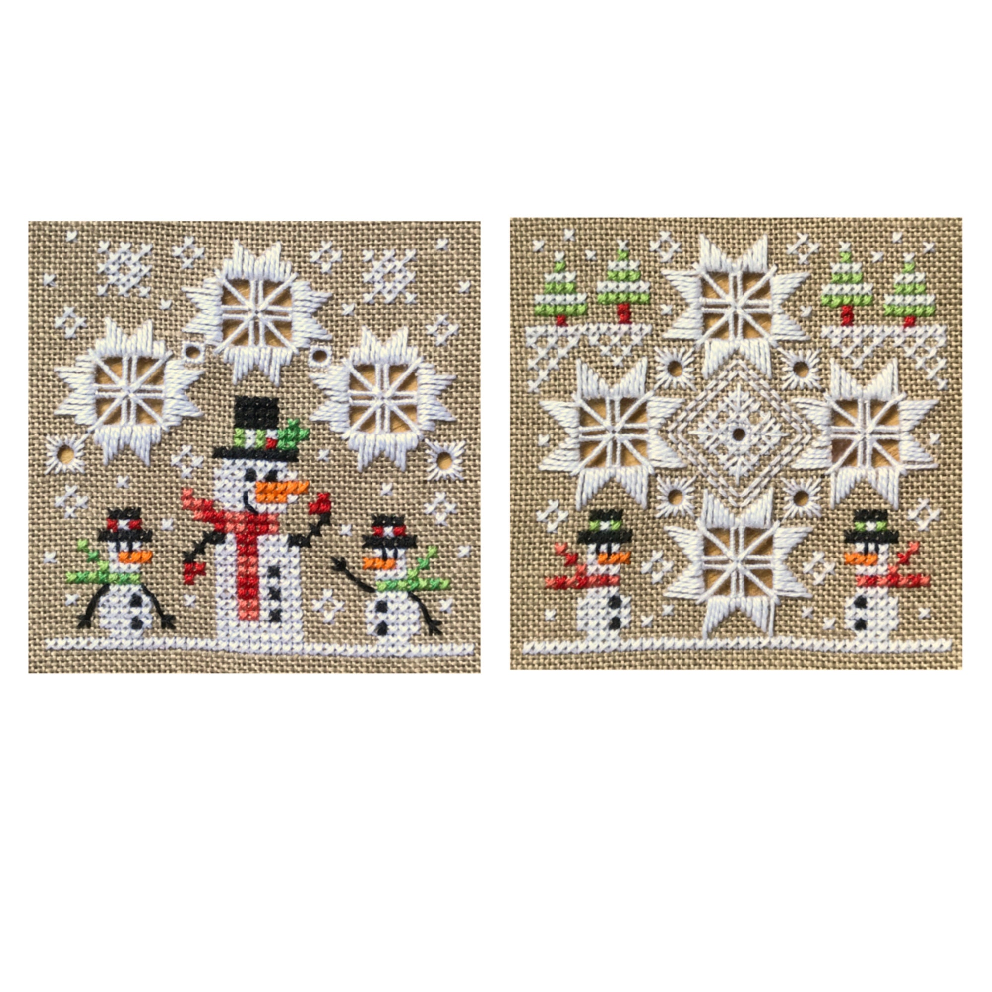 Hardanger Snowflake Pattern Snowmen and Snowflakes - Set of 2 - Cross Stitch and Hardanger Pattern ...